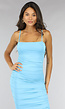 Blauwe Geplooide Bodycon Jurk