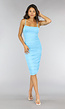 Blauwe Geplooide Bodycon Jurk