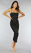 Zwarte Geplooide Bodycon Jurk