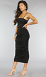 Zwarte Geplooide Bodycon Jurk