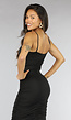 Zwarte Geplooide Bodycon Jurk