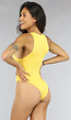 Stretch Bodysuit Geel met Hoge Kraag