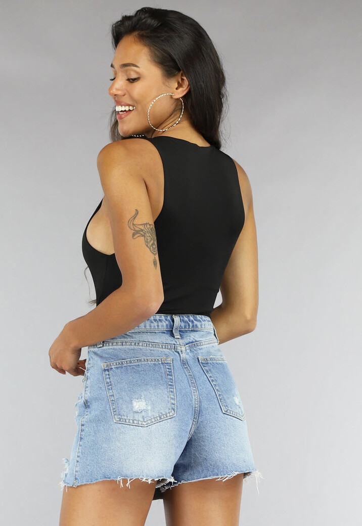 Zwarte Bodysuit van Stretch Stof met Hoge Kraag