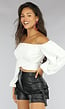 Wit Off Shoulder Topje met Pofmouwen