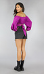 Paars Off Shoulder Topje met Pofmouwen