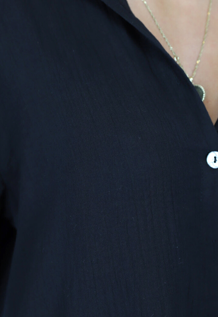 Zwarte Blousejurk van Mousseline met Riem en Knoopjes