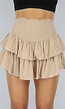 Beige High Waist Broekrokje met Gesmokte Taille