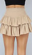 Beige High Waist Broekrokje met Gesmokte Taille