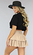 Beige High Waist Broekrokje met Gesmokte Taille
