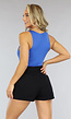 Blauwe Elastische Bodysuit met Hoge Kraag