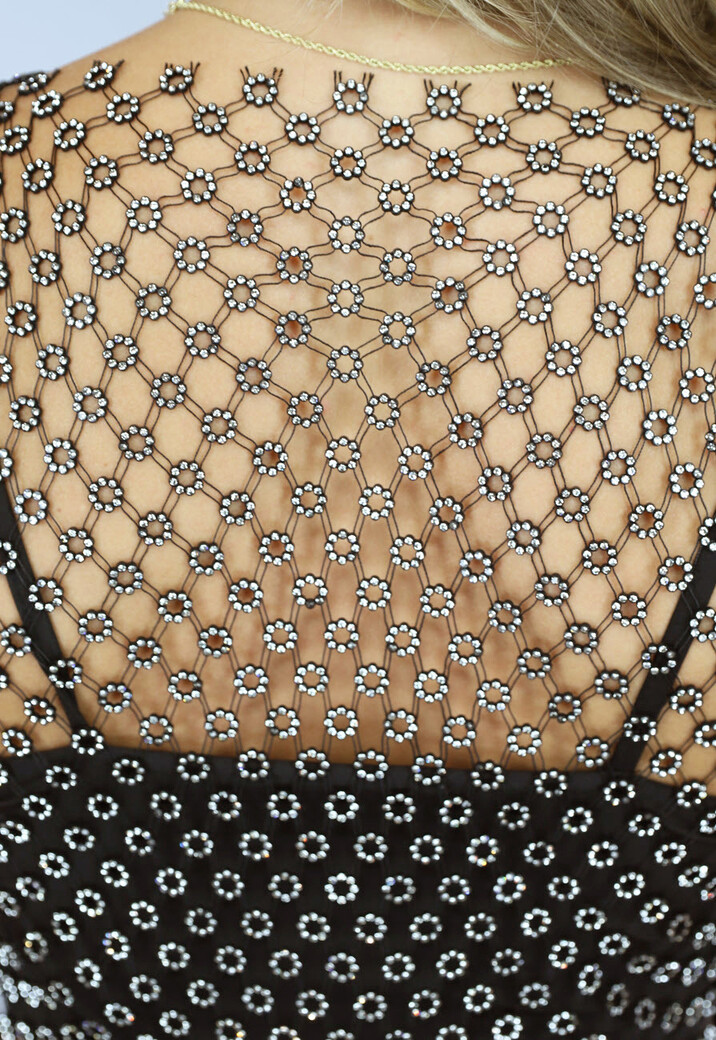 Fisnet Top met Strass Bloemen