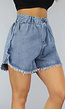 Blauwe Gerafelde Denim Short met Elastische Taille