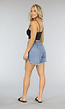 Blauwe Gerafelde Denim Short met Elastische Taille