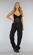 Tall Zwarte Baggy Cargo Broek met Witte Stiknaden
