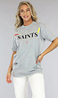 Lichtgrijs Saints T Shirt met Verfvlekken