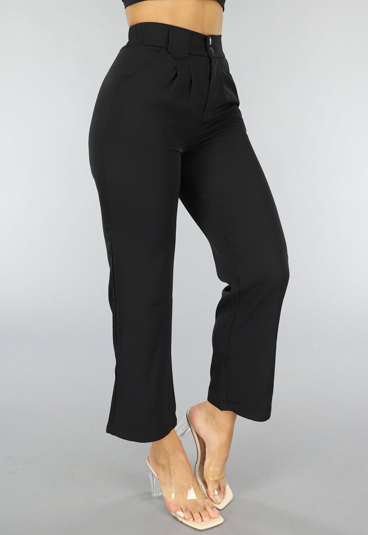 Zwarte Elastische Geplooide Pantalon