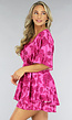 Fuchsia Satin Bloemen Overslag Jurk