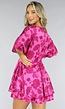 Fuchsia Satin Bloemen Overslag Jurk