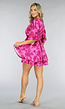 Fuchsia Satin Bloemen Overslag Jurk