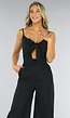 Zwarte Loose Fit Jumpsuit met Strikdetail