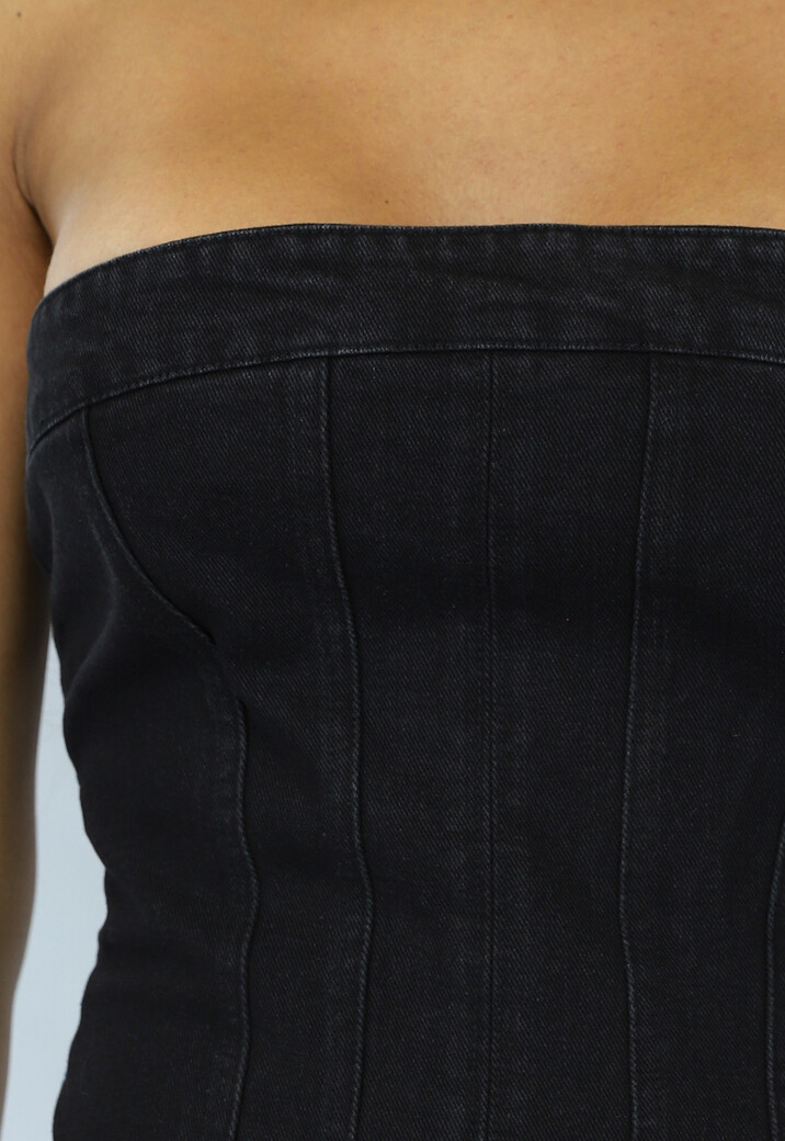 Zwart Strapless Denim Jurkje