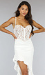 Witte Ruffle Jurk met Kanten Bovenstuk