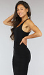 Zwarte Mesh Midi Bodycon Jurk