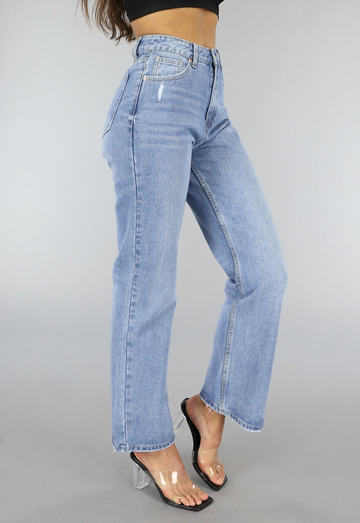 Blauwe Denim Jeans met Wijd Uitlopende Pijpen