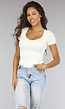 Witte Stretch Crop Top met Ronde Hals