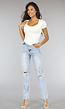 Witte Stretch Crop Top met Ronde Hals