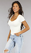 Witte Stretch Crop Top met Ronde Hals