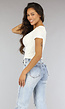 Witte Stretch Crop Top met Ronde Hals