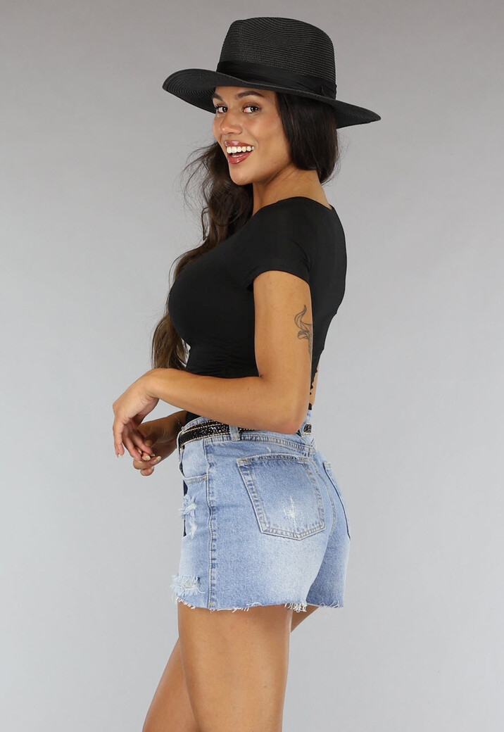 Zwarte Geplooide Stretch Crop Top