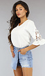 Witte Losse Blouse met Gehaakte Mouwen