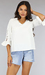 Witte Losse Blouse met Gehaakte Mouwen