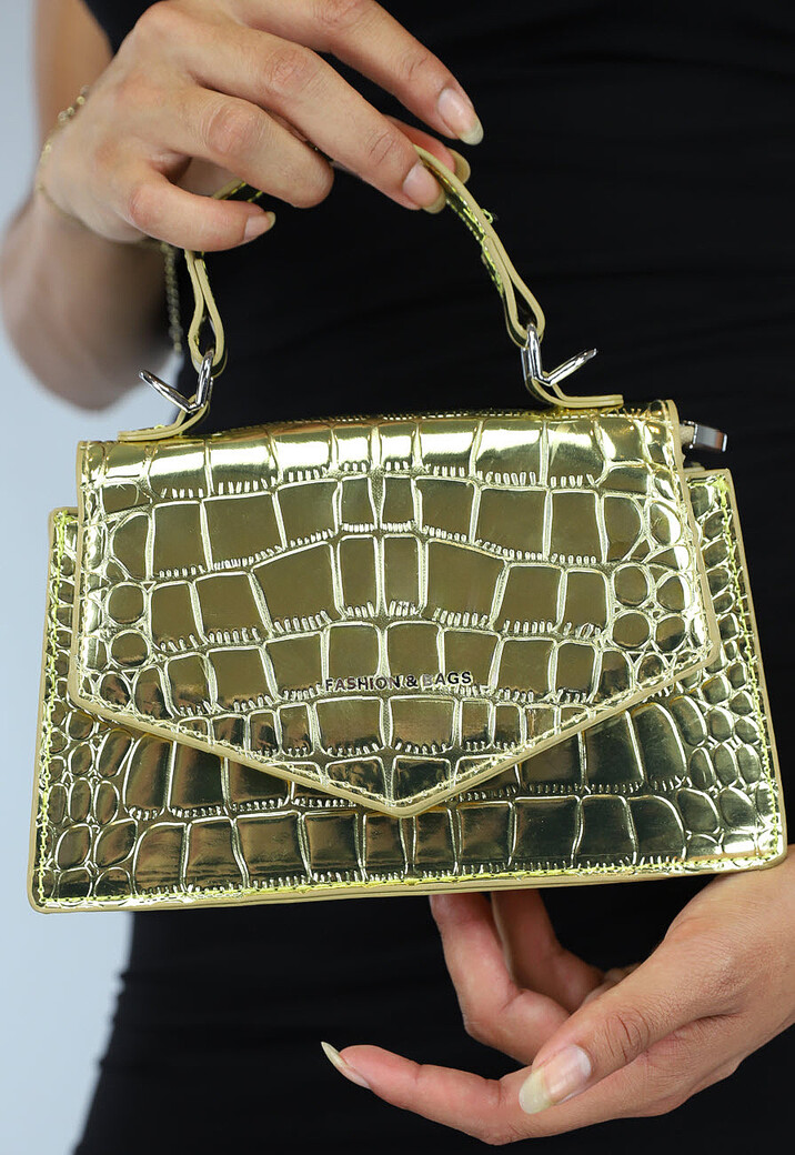 Gouden Mini Retro Croco Tas met Flap Uwantisell.nl