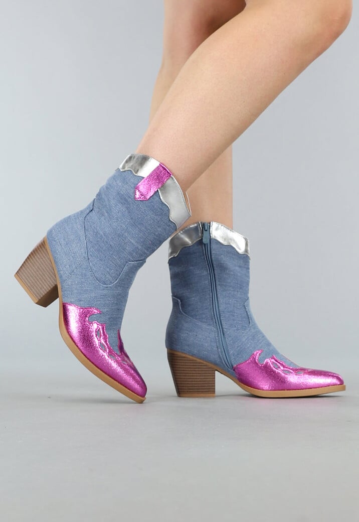 Denim Cowboy Laarzen met Roze Details