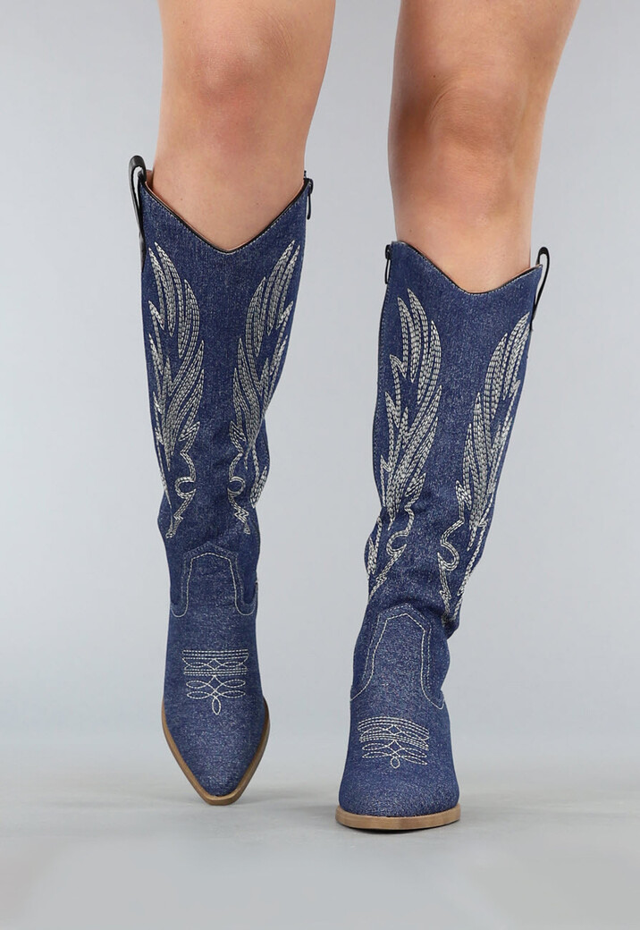 Donkerblauwe Denim Cowboy Laarzen