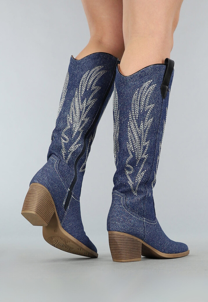 Donkerblauwe Denim Cowboy Laarzen