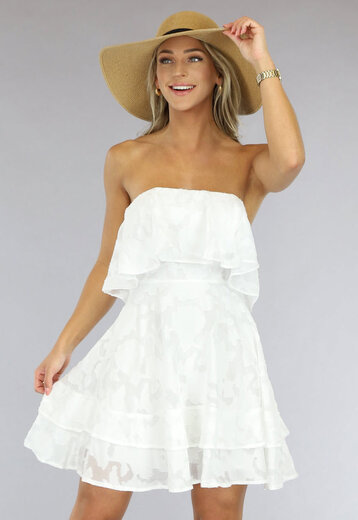 BF2023 Witte Strapless Layered Jurk