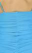 Geplooide Blauwe Bodycon Jurk met Gedrapeerd Detail