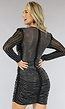 Zwarte Longsleeve Glitter Jurk met Strass Steentjes