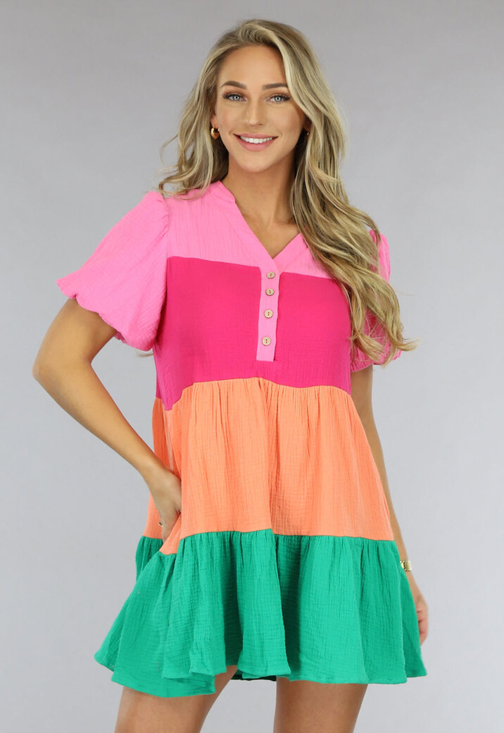 Multicolor Mousseline Blouse Jurk