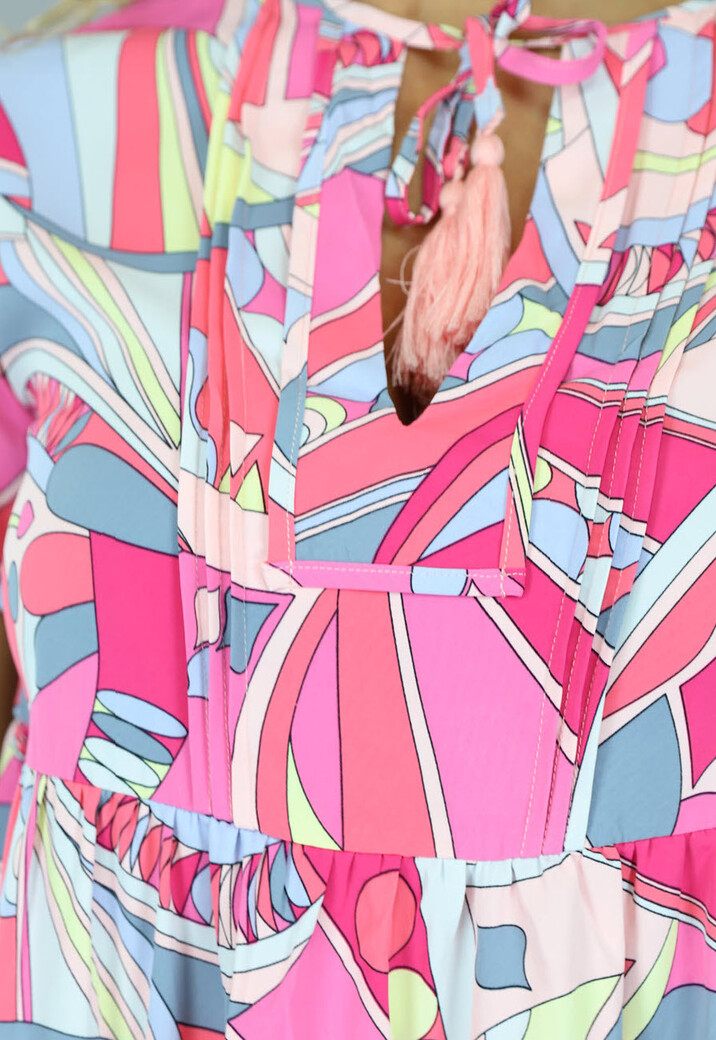 Multicolor Luchtige Blouse Jurk met Layers