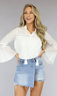 Witte Loose Fit Broderie Blouse met Flair Mouwen