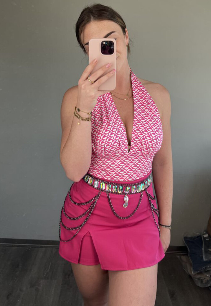 Zilveren Waist Body Chain met Grote Strass Stenen