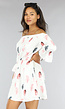 Witte Off Shoulder Jurk met Veren Print