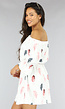 Witte Off Shoulder Jurk met Veren Print