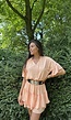 Zalmkleurige Oranje Chiffon Jurk met Ruches