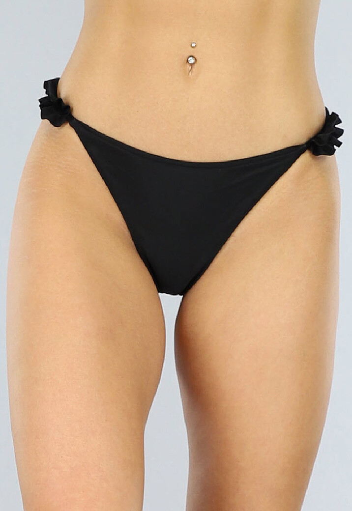 Zwart High Cut Bikinibroekje met Ruches